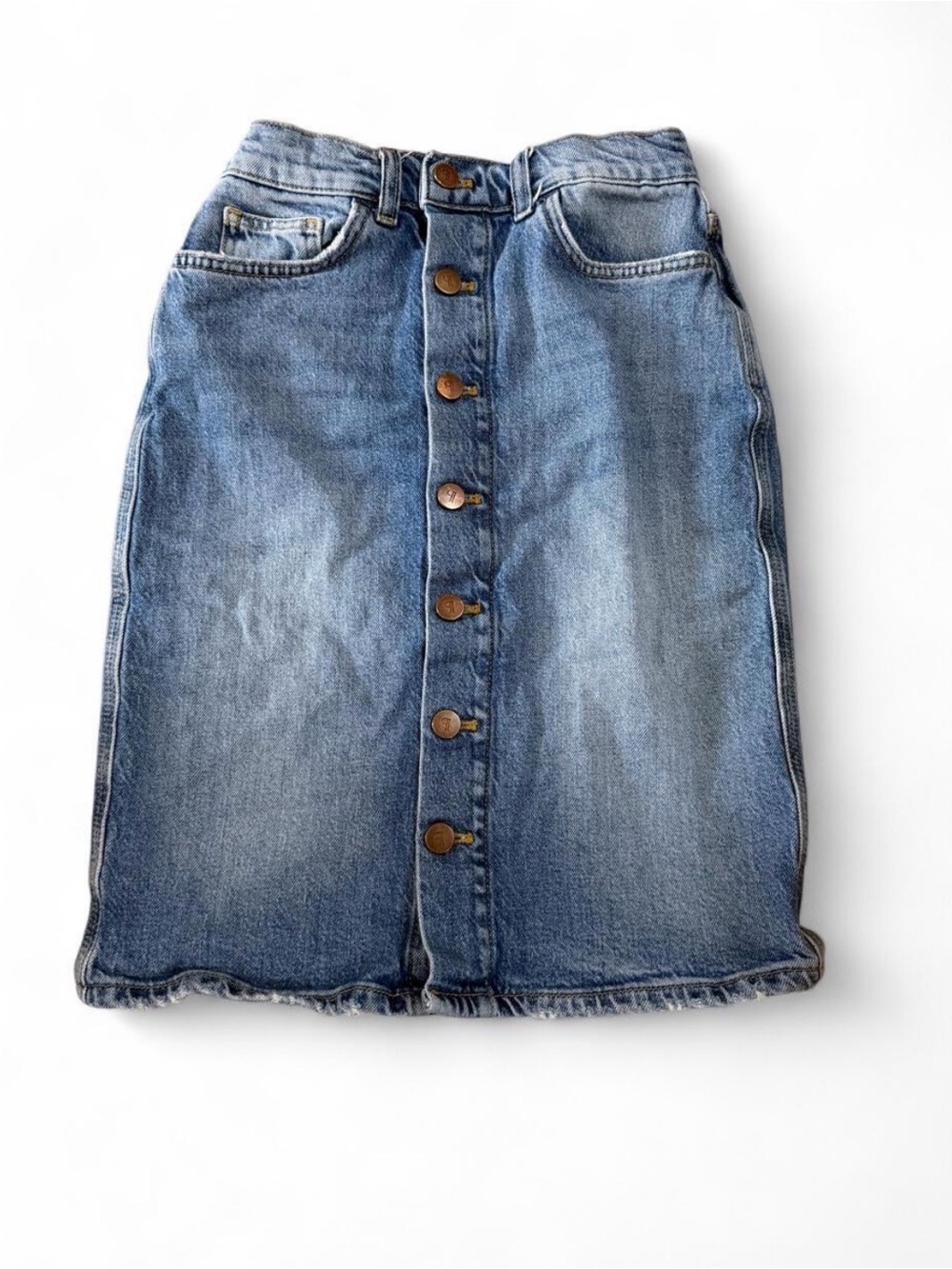 Pilcro Anthropologie Denim Midi Skirt Size 2 Button Front 100% Lyocell Blue